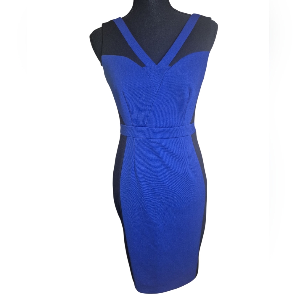 Sleek & Chic: Adrianna Papell Blue & Black Bodycon Dress Size 4P
